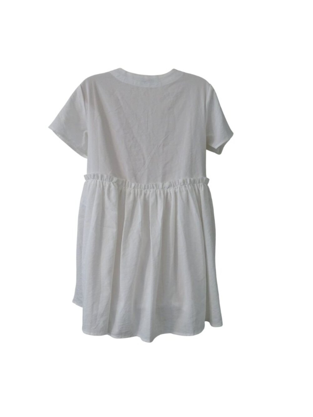 Hazel White Short Sleeve Babydoll Mini Dress Size S Lace-Up Boho Cottagecore - Picture 4 of 12